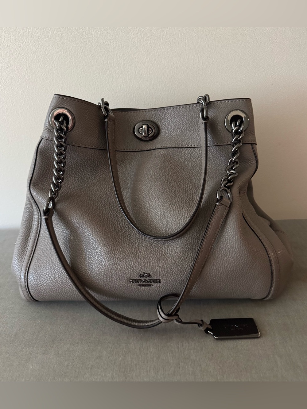 Original Coach Pebbled Dark Fog Leather Shoulder Tote